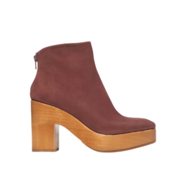Coclico Vida Clog Ankle Boots Womens 38 8 Purple Suede Wood Sole Heels Rear Zip - Picture 1 of 11